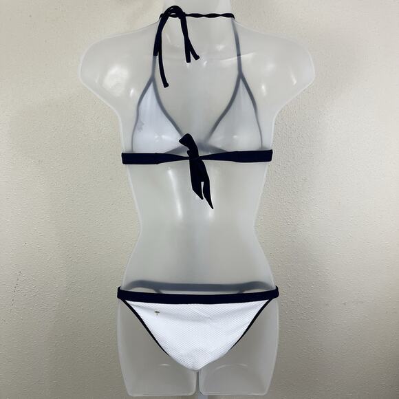 Anthropologie X Heidi Klein Bordered Bikini Womens S/M White Blue - Picture 4 of 9